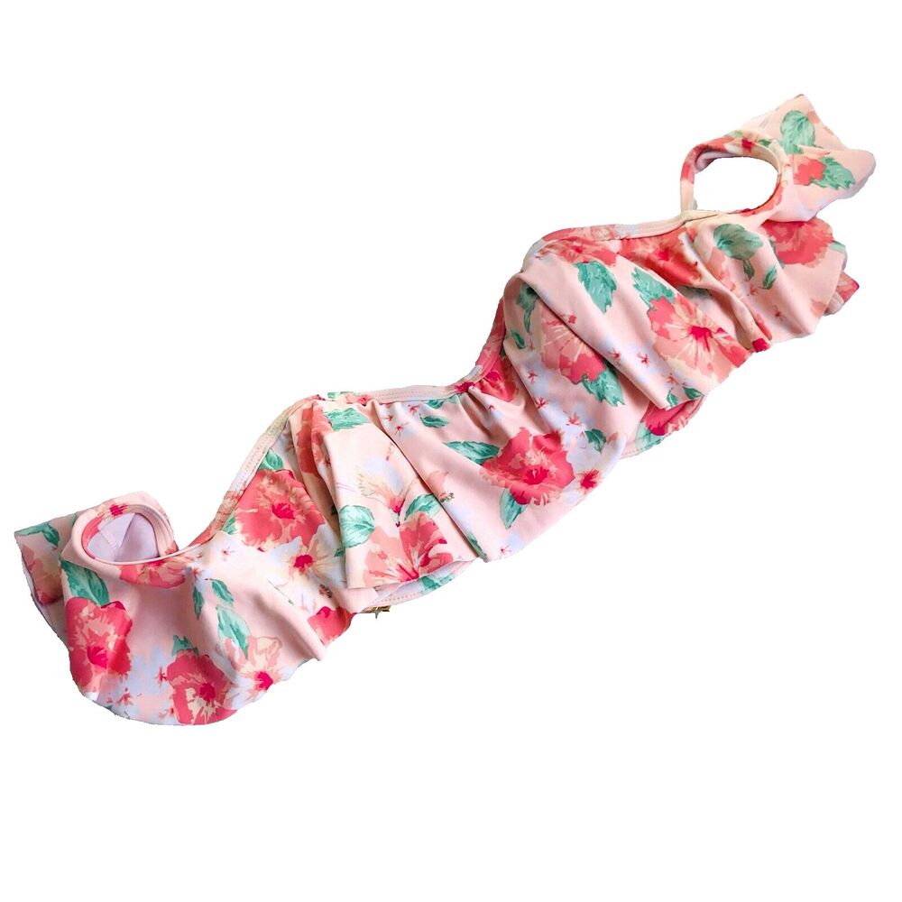Xhilaration Bikini Top Strapless Pink Floral D/DD Ruffle Flounce Padded Beach